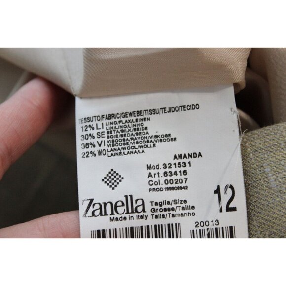 Zanella Blazer Size 12 Beige Linen Silk Wool Minimalist Career Business Italian - Picture 10 of 10